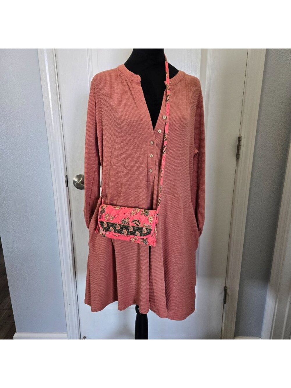 NWT Flawless Waffle Knit Henley Tunic Dress Rose, Womens Sz M (26-0250)